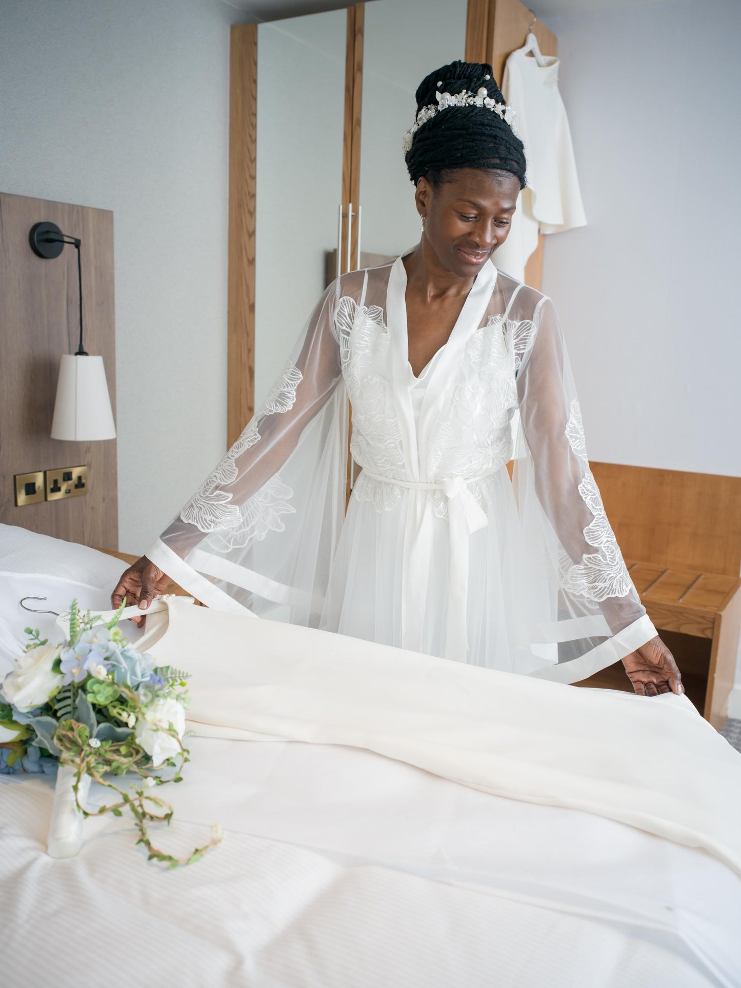 Sheer Embroidered Maxi  Bridal Robe 